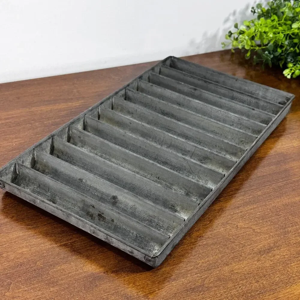 Vintage 10 Slot Metal Breadstick Baking Pan Bakery Tray Industrial Organizer